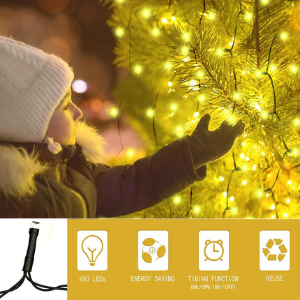Christmas Tree Lights with Ring 16 Strings 400 LEDs, Kedoxi Xmas String Lights with Timer 6.6FT Easy to Install, Christmas Curtain Fairy Tree Light 8 Mode for Xmas Fir Pine Party Decoration Warm White