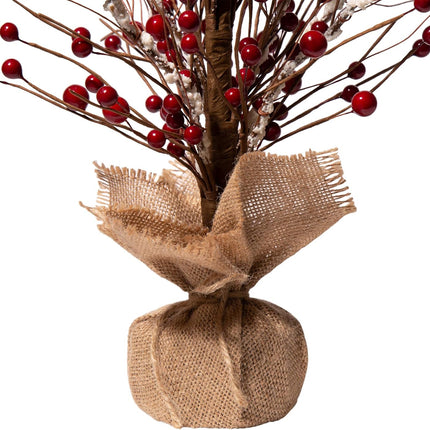 Glitzhome Christmas Table Tree with Burlap Base Centerpiece for Party Festival Home Decor, 16"" H, Red Berry, JK62980