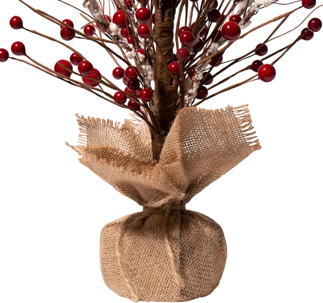 Glitzhome Christmas Table Tree with Burlap Base Centerpiece for Party Festival Home Decor, 16"" H, Red Berry, JK62980