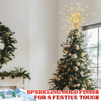 Meonum 16in Christmas Tree Topper with LED Light, 25 of 100 Lights Twinkle, Christmas Tree Star Topper for Christmas Tree Decor, Universal Size for Any Tree, Lightweight & Easy to Install(Golden)