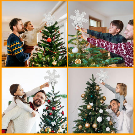 Christmas Tree Topper with 3D Rotating Silver Snowflake Projector for Christmas Tree, Hollow Design Holiday Decorations, Christmas Decor