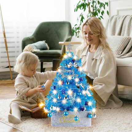 Mini Christmas Tree with Lights, Migaven 24inch/2ft Tabletop Artificial Blue Christmas Tree with Led String Light for Home Office Party Christmas Decoration