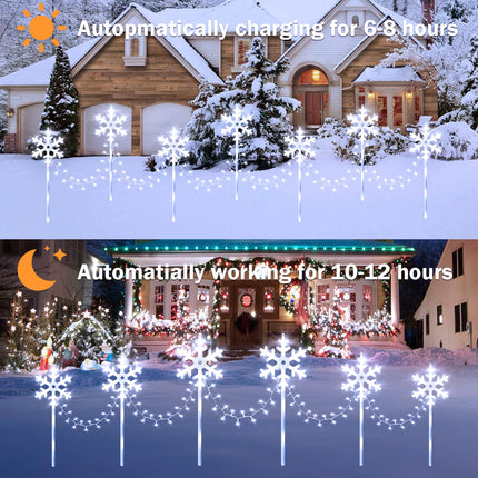 6 Pack Solar Snowflake Pathway Lights, Large Solar Christmas Lights Outdoor Waterproof Decorations, Led Snowflake Lights Outdoor with 8 Lighting Modes Walkway Garden Yard Patio Driveway Stake, White