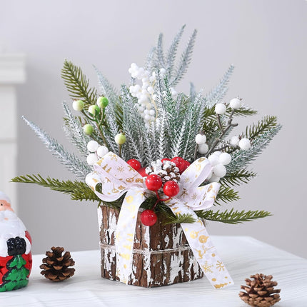 LOLStar Christmas Trees, Tabletop Artificial Mini Christmas Tree Decorations with Christmas Ball Ornaments Pine Cone Red White Berry for Xmas Fireplace Mantel Party Winter Indoor Outdoor Decoration