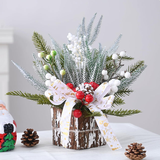 LOLStar Christmas Trees, Tabletop Artificial Mini Christmas Tree Decorations with Christmas Ball Ornaments Pine Cone Red White Berry for Xmas Fireplace Mantel Party Winter Indoor Outdoor Decoration