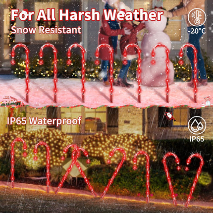 AOSEA 20 Pack Christmas Candy Cane Lights, d 160 Red LEDs Christmas Decorations Outdoor&Indoor, Christmas Light Waterproof with 8 Lighting Modes for Pathway, Yard, Walkway, Lawn, Garden Decor