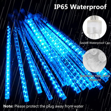 PEMOTech Meteor Shower Lights Outdoor, 38.5ft 15 Tubes 11.8" 540 LED Christmas Lights Meteor Shower Lights, Snow Falling Icicle Lights for Xmas Tree Halloween Decoration Wedding Party Window, Blue