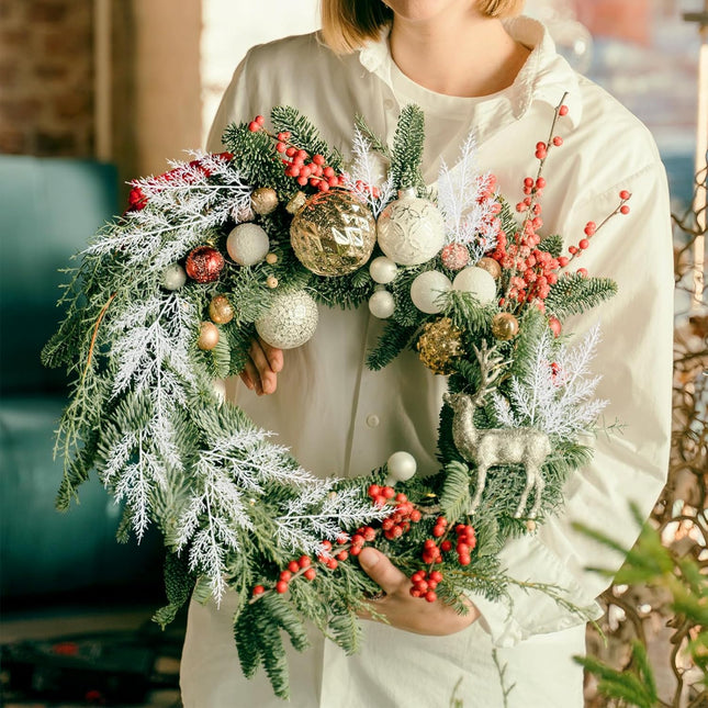SNAIL GARDEN 24Pcs 12.8"/32.5CM Artificial Snowy Pine Needles Branches, Xmas Pine Picks Pine Twigs,Fake Winter Pine Tree Pick,Christmas Wreath Making Supplies for DIY Christmas Tree Decor