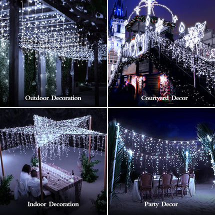 1600 LED 164FT Outdoor Christmas Lights Plug in 8 Modes with Timer Dimmable Christmas Decorations Waterproof Indoor Curtain String Lights for Roof Porch Garden Holiday Wedding Party Decor Cool White