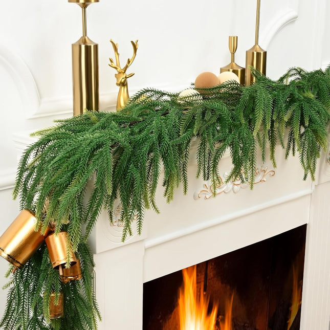 Christmas Garland Decorations - 5.9 FT Real Touch Norfolk Pine Garland, Faux Cedar Garland, Christmas Pine Garland Realistic for Mantle Table Front Door Indoor Outdoor Christmas Holiday Decor