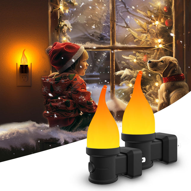 Christmas Night Light Plug in, Candle Night Light Plug in with Light Sensor, 3 Modes Flickering Night Light for Christmas , Decorative Vintage Night Light for Kids Hallway Bathroom 2 Pack