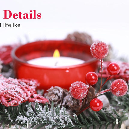 Frosted Red Berry Stems, 20 Pack 7.5“ Artificial Snowy Red Berry Picks Red Holly Berries for Christmas Tree Decor, DIY Wreaths, Crafts, Candle Rings, Garland, Wrapping
