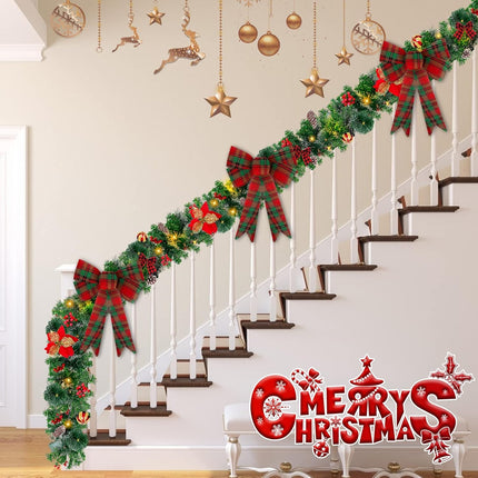 6 Pack Christmas Bows Decorations, Large Christmas Buffalo Plaid Bows for Wreath Garland Christmas Tree Topper Ornaments Outdoor Indoor Christmas Decorations Home Party Crafts, 9 x 12.5 (Red Green)