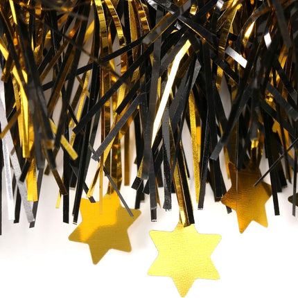 4Pcs Graduation Party Tinsel Garland 26 Feet Black Gold Tinsel Twist Banner Metallic Tinsel Grad Party Hanging Ornament for Graduation Party DIY Wreath Craft Home School Tree Wall Decoration
