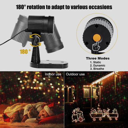 Christmas Lights Laser Projector Outdoor Red and Green Starry Projection Light 3 Working Modes Waterproof Plug in Mountable for Holiday Xmas House Indoor Party Year Decoration Show, Black