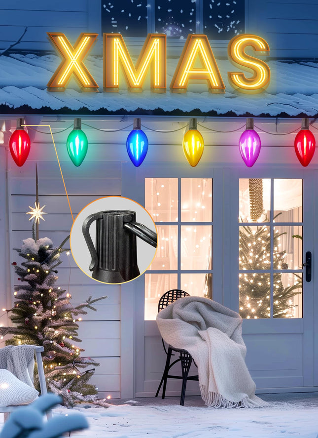 Minetom Solar Double C9 Christmas Pathway Lights Outdoor -16FT 10 LED C9 Christmas Lights Outdoor with Timer,8 Modes, Solar Christmas Outdoor Decorations for Lawn Walkway Outside Holiday, Multicolor