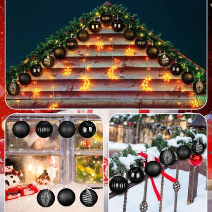 24 Pcs 3.14" Large Christmas Balls Ornaments Christmas Tree Decoration Plastic Shatterproof Hanging Ornaments Set for Xmas Wedding Holiday Party Wreath Home Decor(Black)
