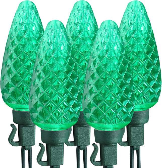 Brizled C9 Green Christmas Lights, 16ft 25 LED Faceted String Light, Connectable 120V UL Certified Christmas Roof Light, Indoor Outdoor Xmas Tree Lights for Halloween Christmas Tree Party Patio Garden