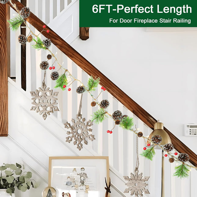 SHareconn 2 Pack 6ft Christmas Garland with Lights,Artificial Prelit Christmas Garland with Pine Cones,Red Berry, Multi-Color LED, for Home Fireplace,Stairs,Xmas Tree Indoor Decor,Snow