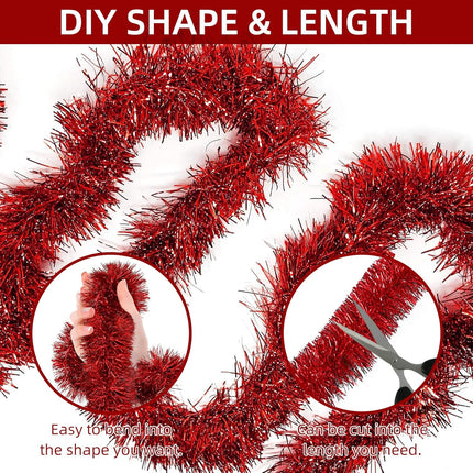 3 Pieces 59 Feet Christmas Foil Tinsel Garland, Metallic Tinsel Twist Garland Shiny Hanging Decorations for Holiday Tree, Party Supplies for Wedding, Birthday, Christmas (Red)