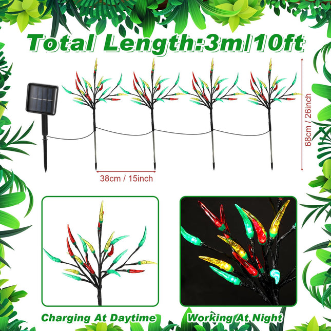 4 Pack Christmas Solar Lights Outdoor Garden Decor Chili Pepper Solar Lights Stake 80 LED Red Green Yellow Chili Solar Lights Solar Outdoor Landscape Lights for Christmas Yard Pathway