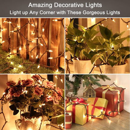 Christmas Lights, 300ct 69.6ft Incandescent Christmas Lights Connectable, Outdoor Christmas Tree Lights, 120V UL Indoor Christmas String Lights for Xmas Party Patio, Brown Wire, Warm White