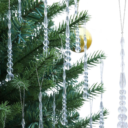 12pcs Crystal Icicle Christmas Tree Ornaments, Glass Beads Hanging Chandelier Pendants for Christmas Party Wedding Winter Decorations (White Clear)