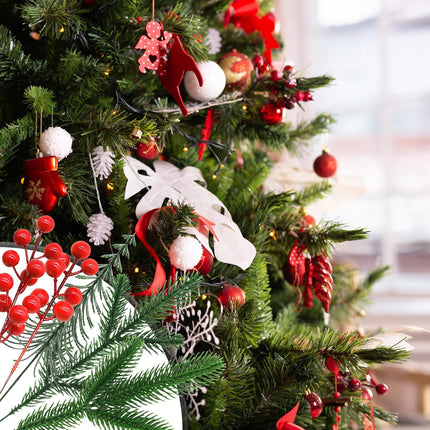 60 Pcs Christmas Artificial Pine Branches with Red Berry Stems Fake Greenery Pine Picks Artificial Red Berry Stems Artificial Pine Needles Branches for DIY Christmas Garland Wreath Xmas Decoration
