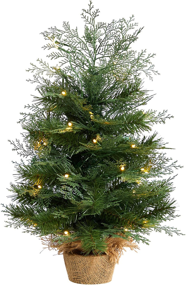 Nearly Natural 2ft. Artificial Christmas Tree in Burlap Base with 35 Warm White LED Lights