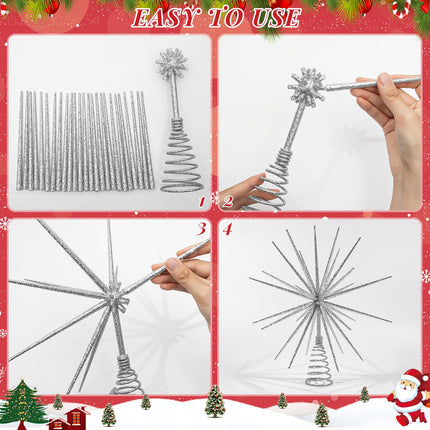 13.7 Inch Silver Christmas Tree Topper - 3D Burst Silver Tree Topper, Exploding Star Christmas Tree Decorations