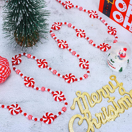 AnyDesign 9Ft Christmas Tree Candy Garland Fake Acrylic Peppermint Candy Christmas Garland Decoration Red White Candy Beaded wreath for Christmas Party Supplies Holiday Favors Xmas Home Decoration