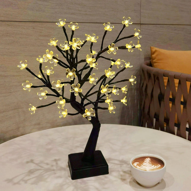 PMS 17inch 72 LEDs Cherry Blossom Tree Lights Desk Top Bonsai Tree Lamp, Ideal for Christmas Wedding Party Bedroom Home Decoration (Warm White)