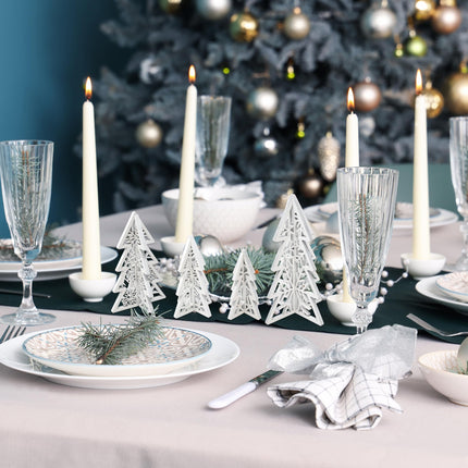 8 Piece Christmas Trees Wooden Table Decorations Centerpiece Holiday Wood White 3D Hallow Carving Tree Tiered Tray Tabletop Sign Decor 4 Sizes for Office Dining Mantle Home Winter Xmas Party Supplies