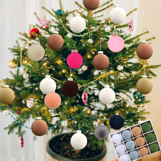Velvet Christmas Ornaments,Velvet Ornaments for Christmas Tree, Wreath & Party Decorations,with Hanging Loop (Velvet 001, 12pcs)