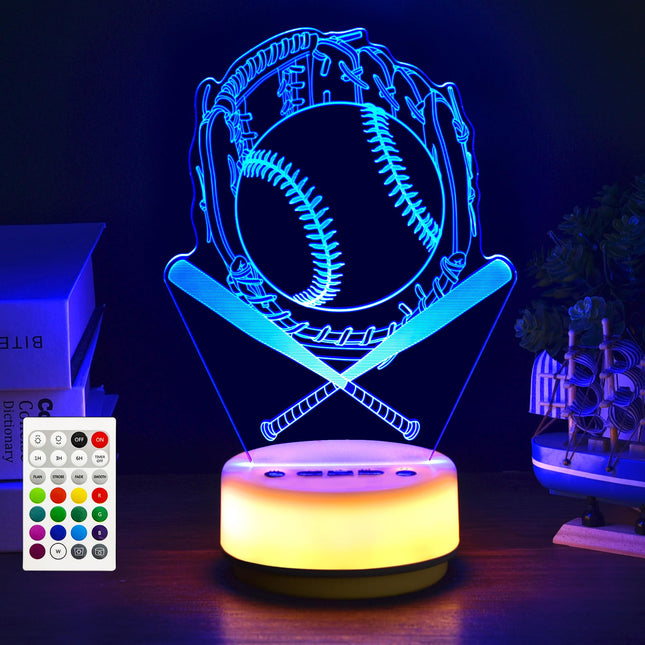 Baseball s Night Light for Kids Baseball Decor Sports Bedside Lamp for Baseball Fan, with Remote Control / Buttons + 14 Color + Timer + Dim Function, Birthday Xmas Holiday for Boys and Girls