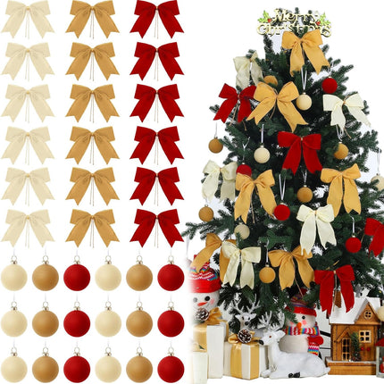 Bencailor 36 Pcs Velvet Christmas Ornament Set Velvet Bows for Christmas Tree Velvet Christmas Balls Decoration Xmas Rustic Wreath Ribbon Bows for Christmas Tree Garland DIY Craft Wrapping Decor