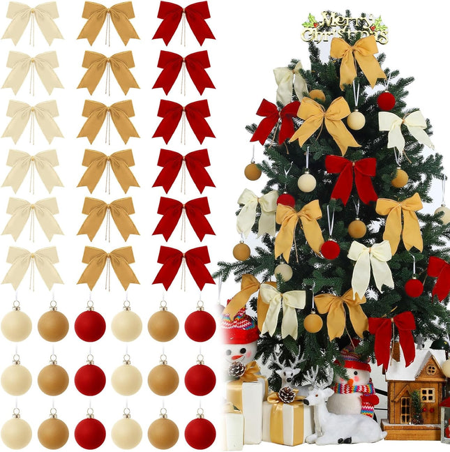 Bencailor 36 Pcs Velvet Christmas Ornament Set Velvet Bows for Christmas Tree Velvet Christmas Balls Decoration Xmas Rustic Wreath Ribbon Bows for Christmas Tree Garland DIY Craft Wrapping Decor