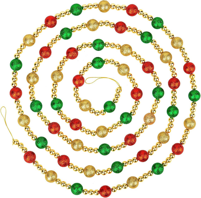 9 Foot Multi Color Glitter Christmas Garland Multicolor Beaded Christmas Tree Garland for Retro Vintage Candy Trees Garland Christmas Decorations for Indoor Use Red Gold Green Beads