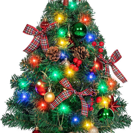 24In Tabletop Christmas Tree, Mini Christmas Tree with 35 LED Lights DIY Ornaments Star Treetopper, Small Xmas Artificial Tree for Holiday Indoor Christmas Decoration (Classic Red)