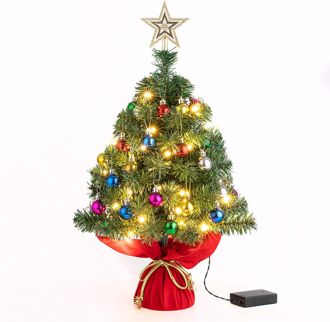 Sunnyglade 22Inch Tabletop Christmas Tree Mini Artificial Christmas Tree with 30 LED Lights & 24 Pcs Christmas Ball for Table Top Desk Classic Series Holiday Decoration (Green)