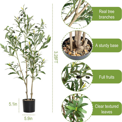 Artificial Olive Tree 3.2ft Tall with Natural Wood Trunk and Lifelike Fruits,Artificial Tree Faux Silk Plant for Home Office Decor Indoor Faux Tree-Set of 2