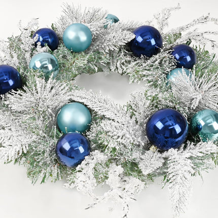 Christmas Wreath Christmas Decorations - 18" Christmas Wreaths for Front Door with Lights, Artificial Snowy Pine Branches Blue Ball Christmas Reef for Home Wall Windows Holiday Xmas Decor