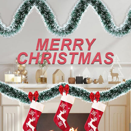 50 Ft Christmas Tinsel Garland Xmas Tree Decorations Christmas Metallic Twist Hanging Garland Decor Shiny Christmas Tree Garland Christmas Decoration for Party Holiday Indoor Supplies(Green and White)