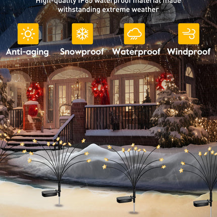 Star Christmas Pathway Lights - 4 Pack 48 LED Firefly Solar Garden Lights with 2 Lighting Modes, Waterproof Solar Walkway Lights, Solar Christmas Lights Decoration for Yard Lawn Walkway, Warm White