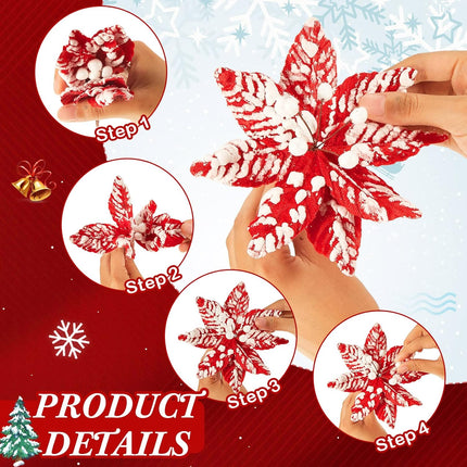 Red White Poinsettia Artificial Christmas Flowers Decoration Christmas Flowers Snow Spray Christmas Tree Picks Decorative Christmas Flower Stem for Xmas Wreath Decorations(24 Pieces,5.5 Inches)