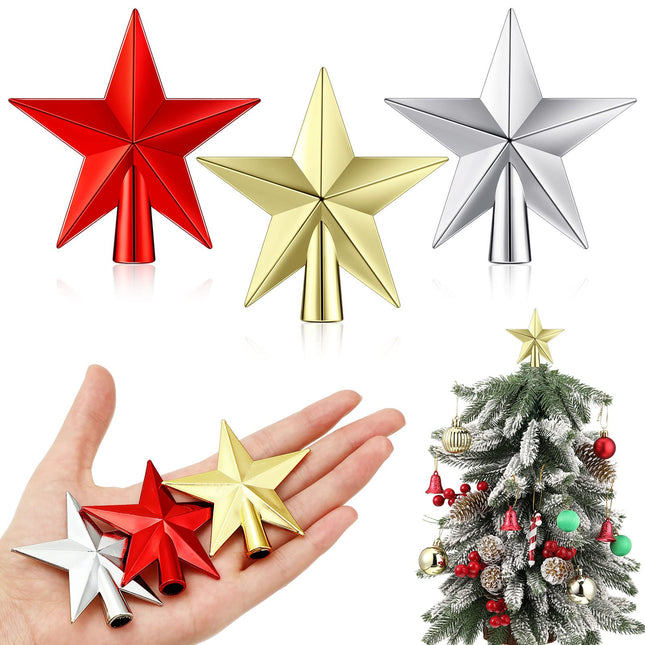 Hanaive 3 Pcs Small Christmas Tree Topper Mini Star Tree Topper Christmas Star Treetop Star for Small Christmas Ornaments Holiday Decorative Tree Star for Xmas Home Decor (Multicolor, 2.36 Inch)