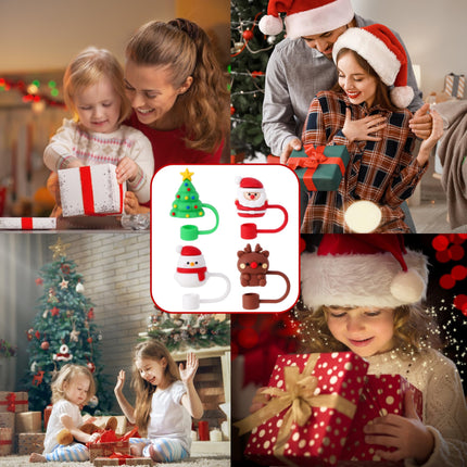 4 Pcs Christmas Straw Cover Cap for Stanley Cup, 10mm 0.4in Stanley Accessories Xmas Straw Toppers Cap with 30&40 Oz Tumbler with Handle Dust-Proof Reusable Straw Tips Lids for Christmas s