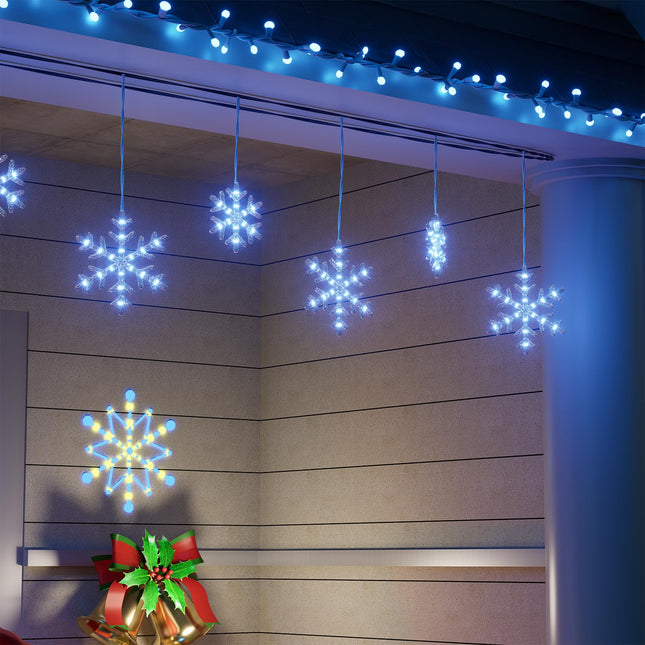 Christmas Snowflake String Lights 9FT 150 LEDs Icicle Lights with 10 Drops for Indoor Outdoor Decoration Waterproof Connectable Christmas Light for House, Garden, Patio, Yard, Wedding, Xmas