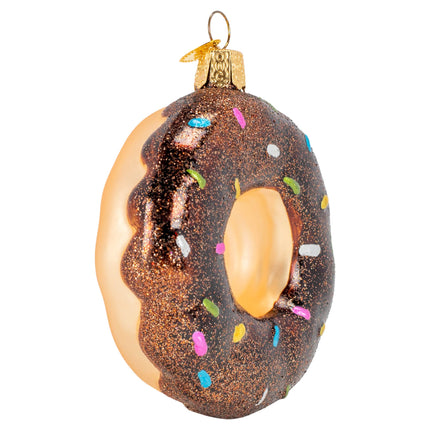 Old World Christmas Chocolate Frosted Donut Glass Blown Ornament for Christmas Tree