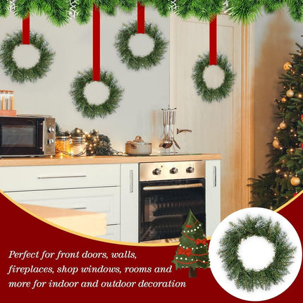 Zeyune 8 Pcs Christmas Wreaths 12 Inch Artificial Christmas Kitchen Cabinet Wreaths Holiday Faux Pine Wreaths for Decorating Windows Front Door Dining Chairs Room Farmhouse Christmas Party
